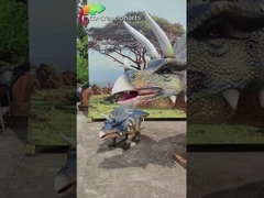 실감나는 애니매트로닉스 트리케라톱스 삼총사: 역동적인 움직임과 선사 시대적 전시를 갖춘 포효하는 그룹